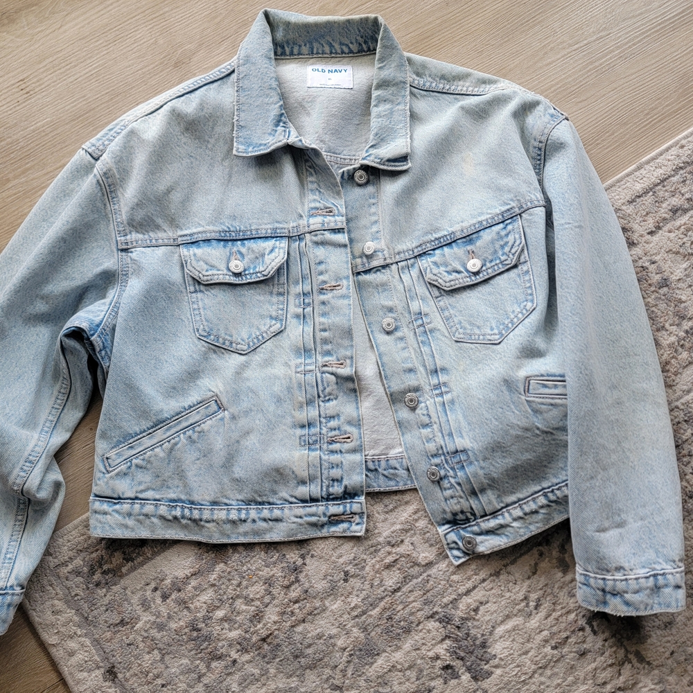 Old Navy Blue Jean Jacket Cropped Relaxed Fit